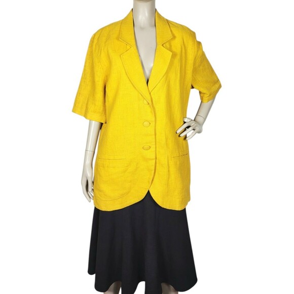 Vintage 80s Elke Collection 100% Linen Marigold Half Sleeve Blazer Size 10 - Picture 2 of 8